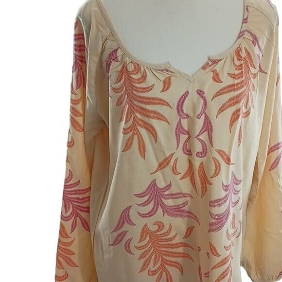 Lascana Blouse Peach Peasant Long Sleeve Tropical Womens Size 4 - Picture 2 of 8